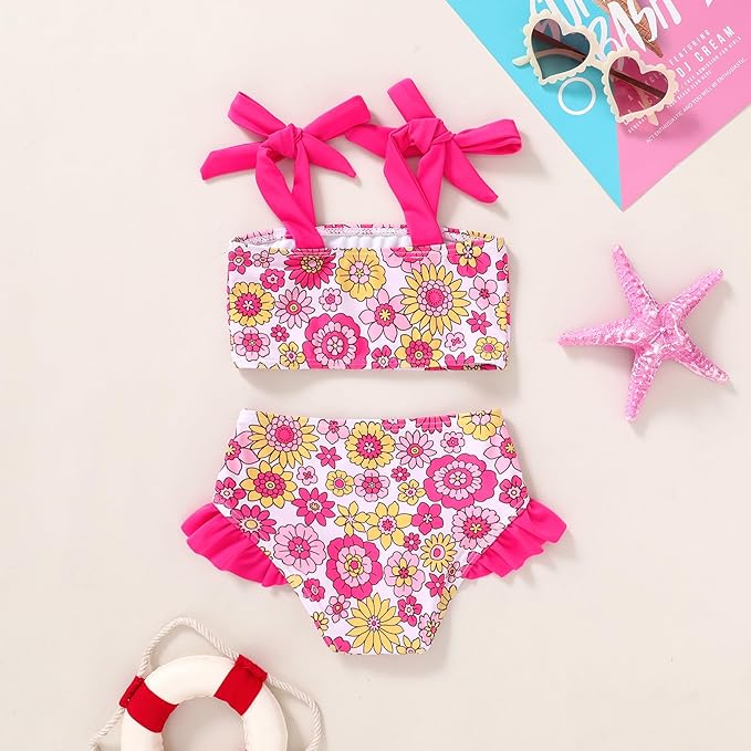 YOUNGER TREE Toddler Girls Two Pieces Swimsuit Color Block Stripe Swimwear Summer Beach Bathing Suit 18M-5T