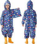 Fewlby Kids Toddler Rain Suit for Boys Girls One Piece Hoodie Zipper Cartoon by FEWLBY