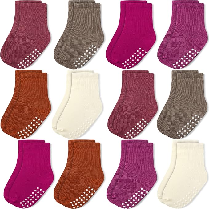 Baby Toddlers Crew Socks with Non-Slip Grip 12 Pack Cotton Stretch Socks | Soft by JAKIDAR