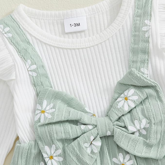 Newborn Baby Girl Clothes Ruffle Sleeve Jumpsuit Corduroy Floral - Image 3