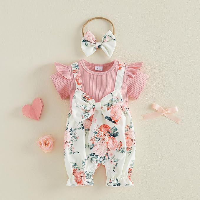 YINGISFITM Newborn Baby Girl Summer Clothes Short Sleeve Bubble Romper Bow - Image 4