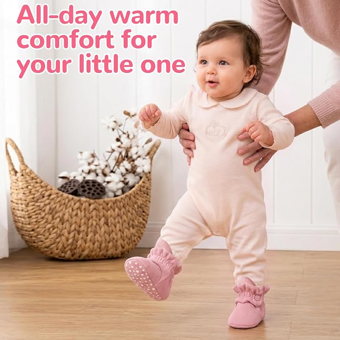 Pro Goleem Unisex Cotton Baby Booties, Warm Cozy Stay-On Baby Slippers - Image 2