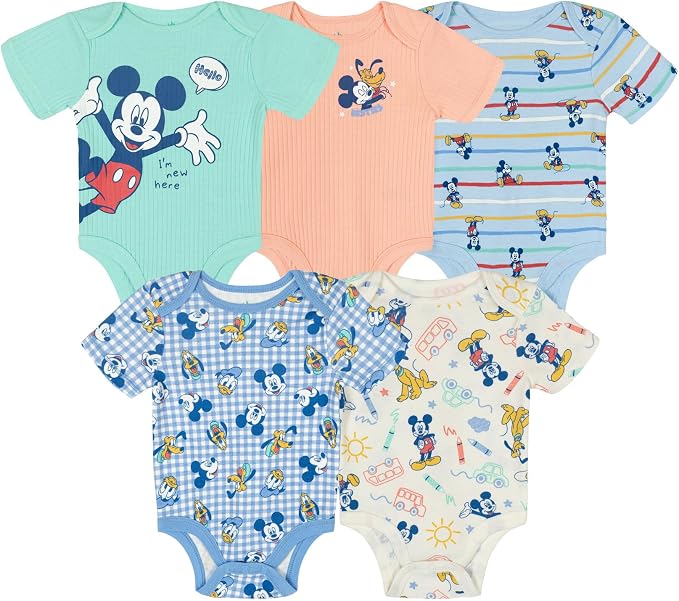 Disney Baby 5-Pack Short Sleeve Bodysuits Newborn to Infant by Disney