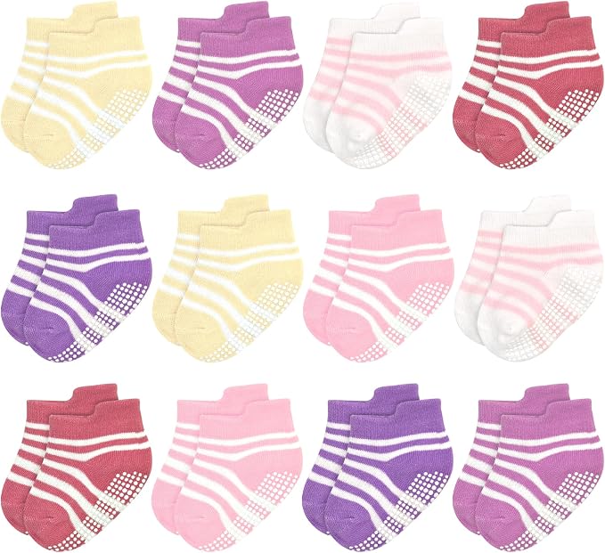 GRPSKCOS Non Slip Toddler Baby Socks 12 Pairs Anti Skid Ankle Socks by GRPSKCOS