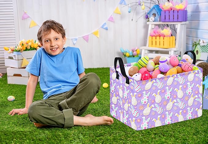 Easter Gift Basket Eggs Storage Basket Kids Toys Storage Basket Organizer Box Clothes Laundry Hamper Bunny Nursery Basket with Handles