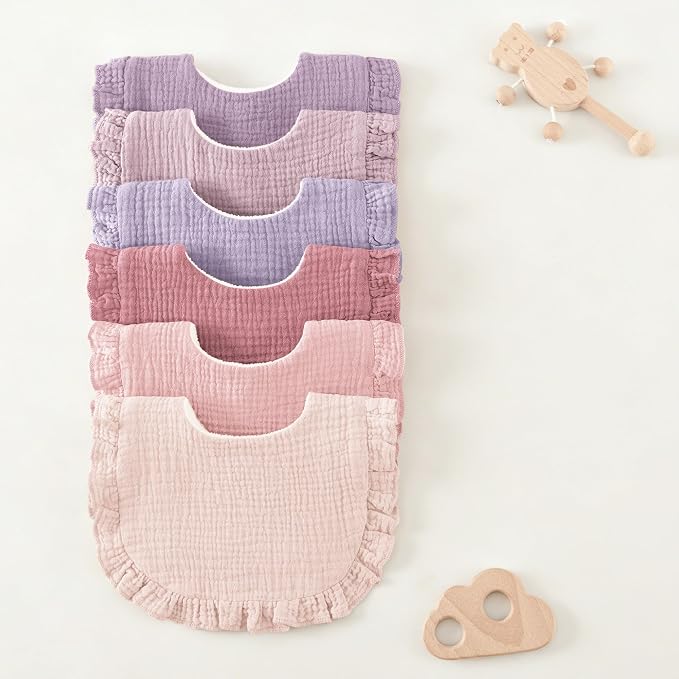 Bearmoss 6 Pack Baby Girl Bibs for Newborn, Muslin Bibs - Image 7