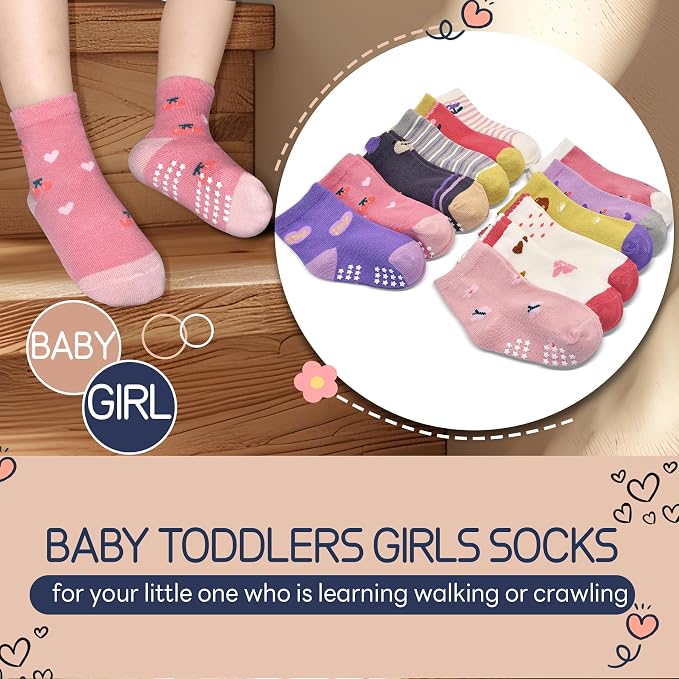 SkiBeaut Baby Toddlers Girls Socks, 12 Pairs Non Slip Kids Grips Toddler Grippy - Image 4