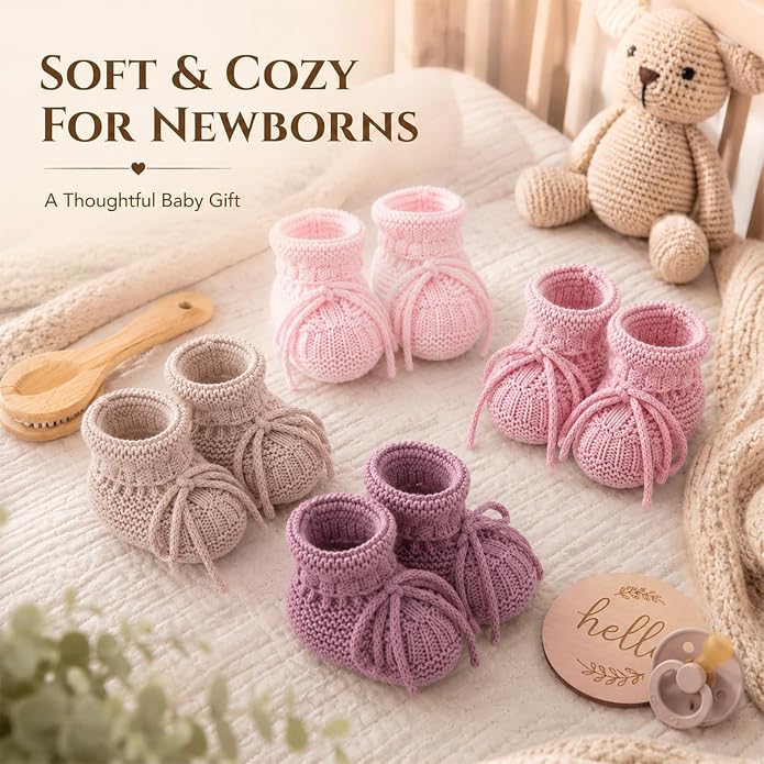 gisgfim 4 Pairs Knitted Baby Booties Newborn Walking Shoes Cotton Bootie Cozy - Image 6