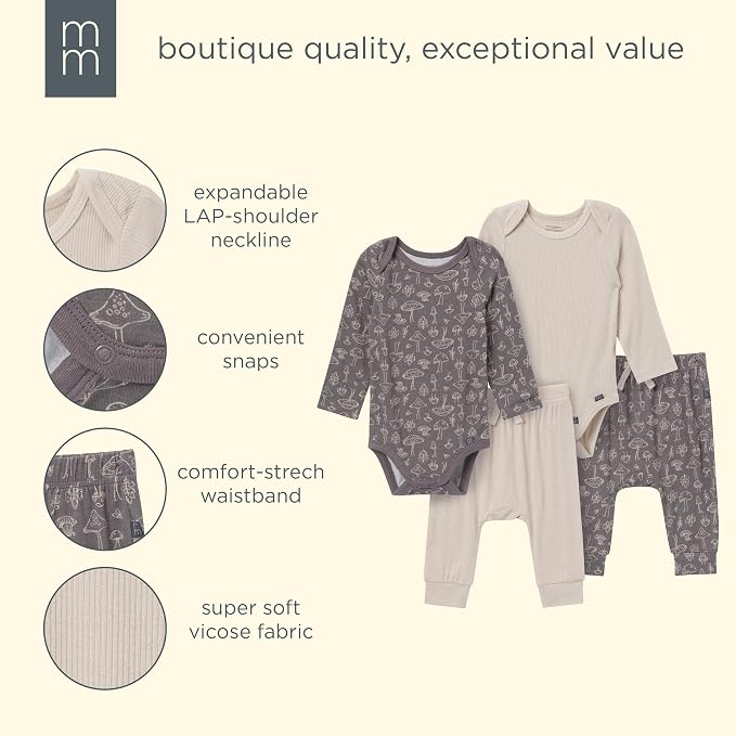 Modern Moments by Gerber Baby Viscose 4-Pack Bodysuit & Pant Set - Image 6