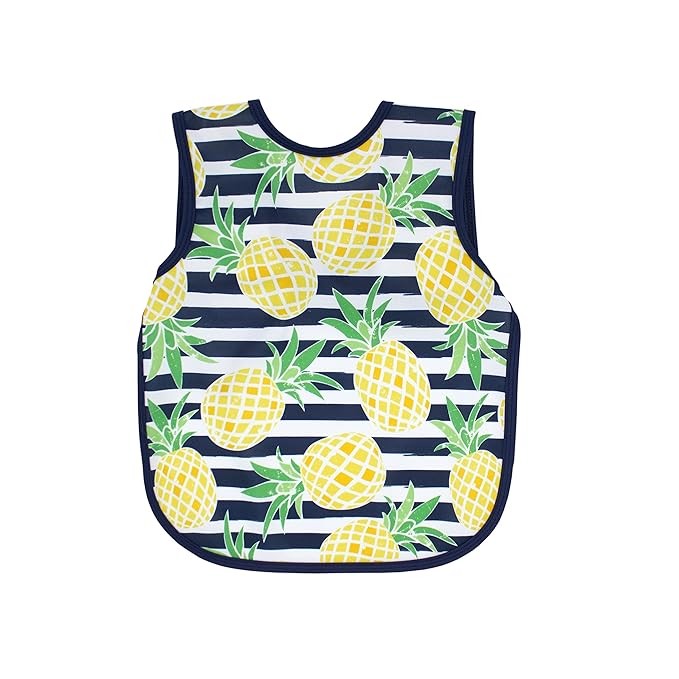 BapronBaby Pineapple Stripes Bapron - No Neck Tie Safer Bib for Baby & Toddler - Soft Waterproof Stain Resistant - Machine Washable - Sz Baby/Toddler 6m-3T