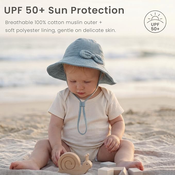 Konssy 2-Pack Muslin Baby Sun Hats - Image 2