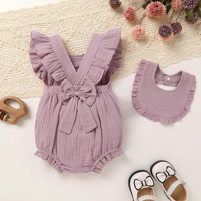 YOUNGER TREE Baby Girl Romper 100% Cotton Ruffle Sleeveless Summer Outfit - Image 3