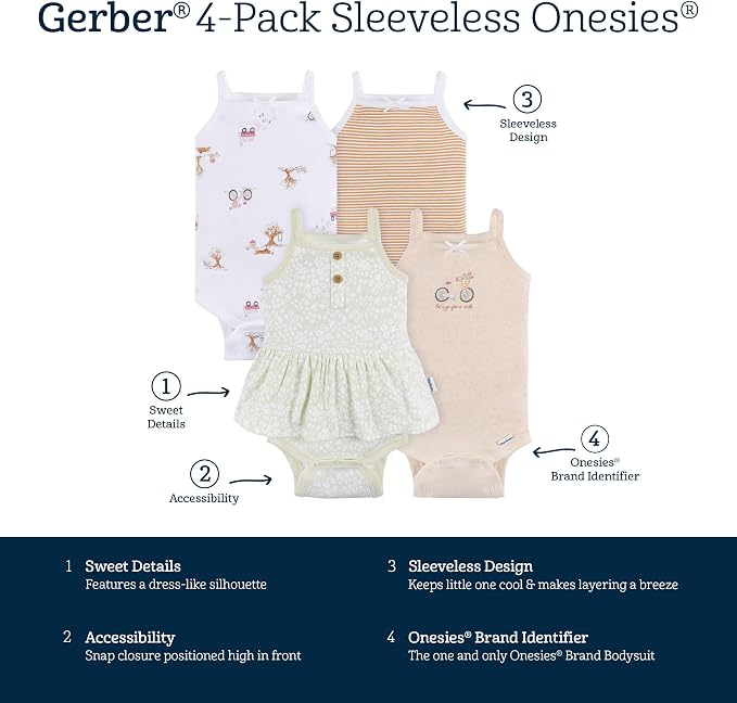 Gerber Baby Girls Multi-Pack Sleeveless Onesies Bodysuit - Image 6