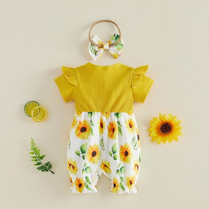 YINGISFITM Newborn Baby Girl Summer Clothes Short Sleeve Bubble Romper Bow - Image 5