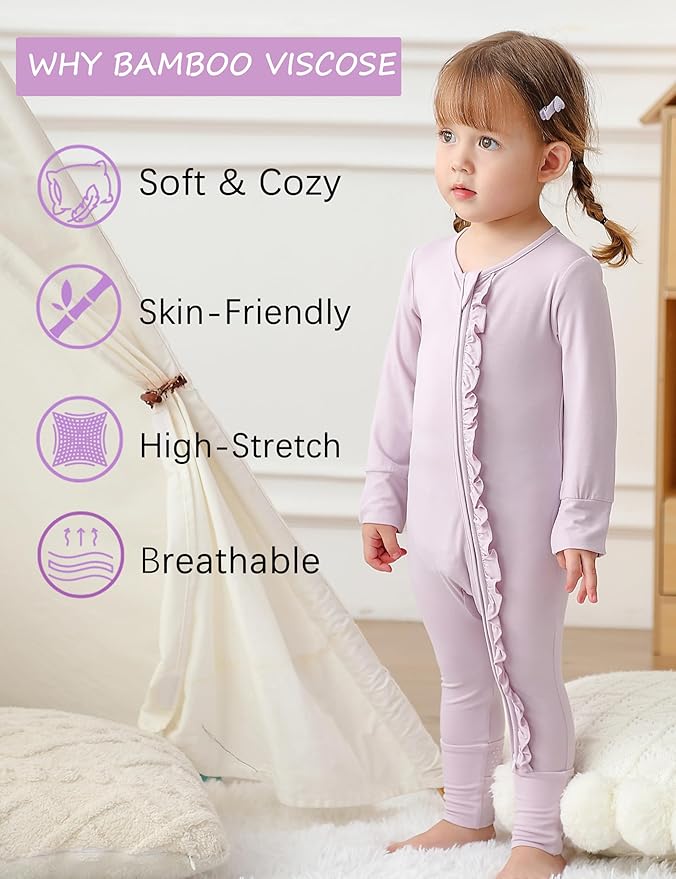 JunNeng Baby Girl Viscose from Bamboo Sleeper with Mitten Cuffs, 2 Way Zipper Romper, Sleep N' Play Pajamas 0-18 Months