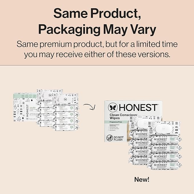 The Honest Company Clean Conscious Multi-Use Wipes, Unscented Hypoallergenic Baby Wipes for Sensitive Skin, 99% Water Plant-Based Compostable Wipes, Pattern Play, 720 Count