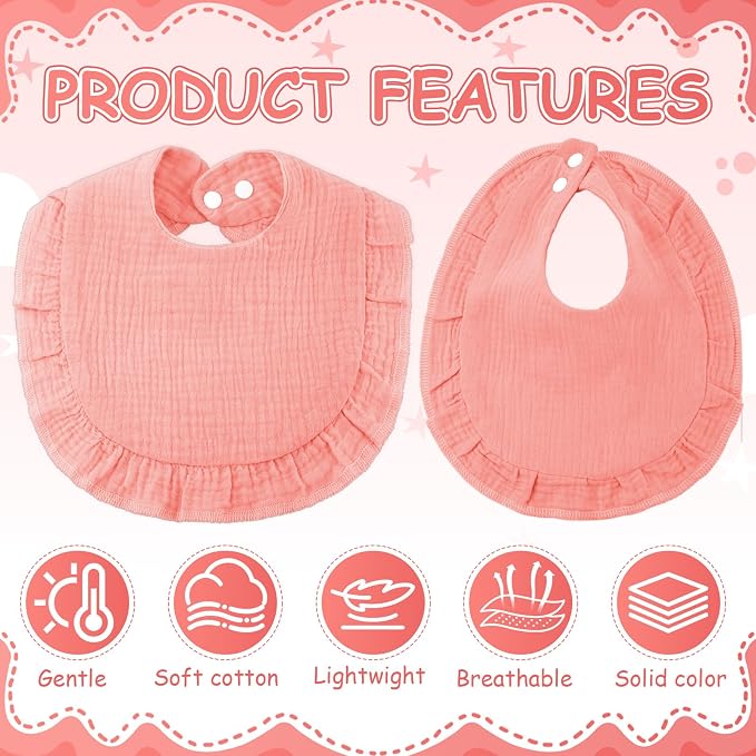Kenning 18 Pcs Baby Muslin Drool Bibs Ruffle Snap Button - Image 3