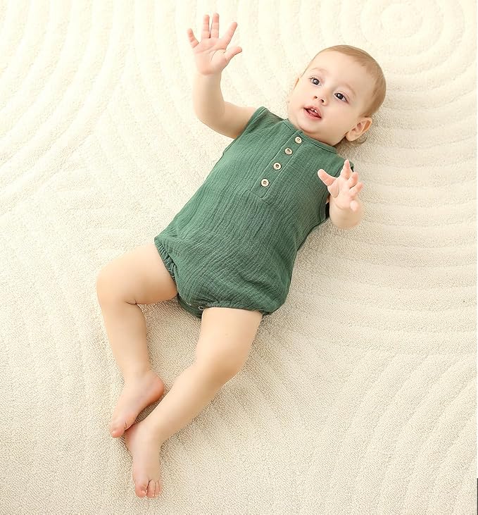 Baby Boy Romper 3 Pack Sleeveless Cotton Linen Tank Top Bodysuit | Breathable - Image 6