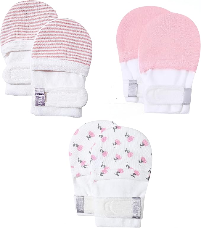 Baby Newborn No Scratch Mittens Stay On, 100% Cotton Adjustable 0-12M | Soft by HAPIU