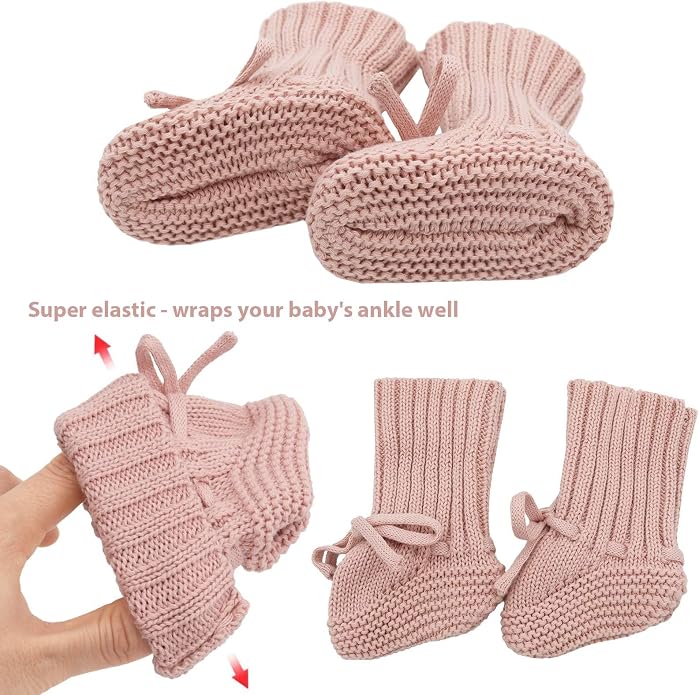 LifeTree Baby Knit Booties-2 Pairs, Cozy Cotton Handmade Crochet Baby Shoes - Image 2