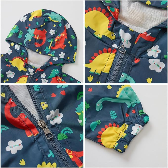 FYMNSI Toddler Baby Boys Girls Hooded Jacket Windbreaker Lightweight Dinosaur - Image 6