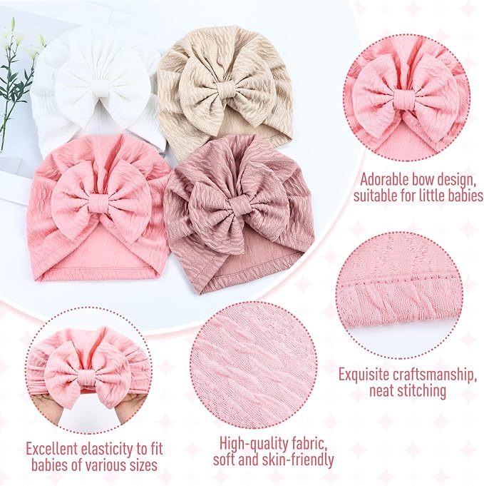 Cinaci 6 Pack Nursery Hospital Caps Bonnets Beanies Headwraps Turban Hats - Image 3