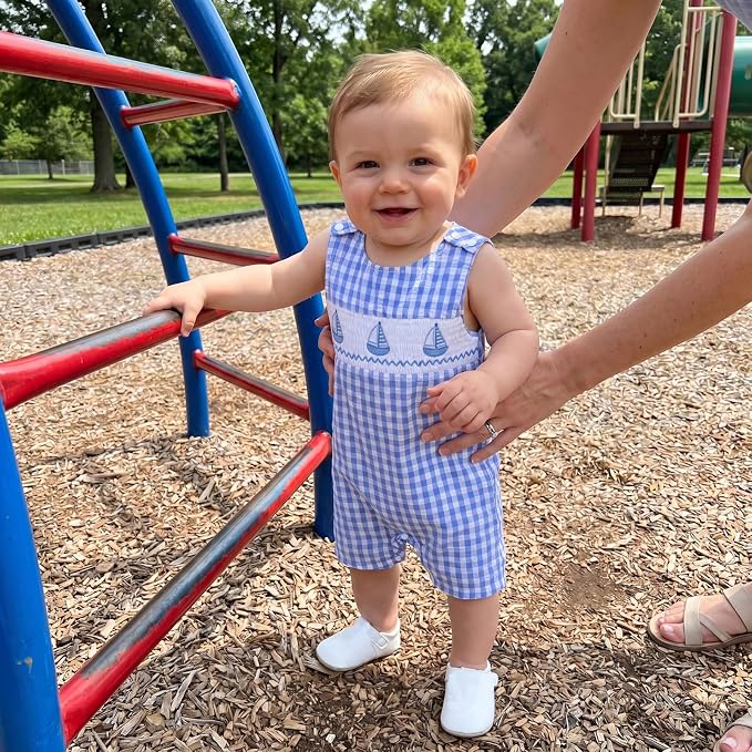 Newborn Baby Boys Sleeveless Seersucker Romper One Piece Straps Overalls - Image 7