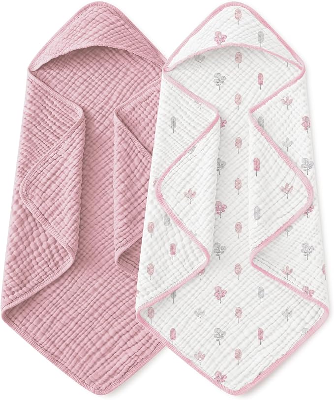 Yoofoss Hooded Baby Bath Towels 2 Pack 100% Muslin Organic Cotton by YOOFOSS