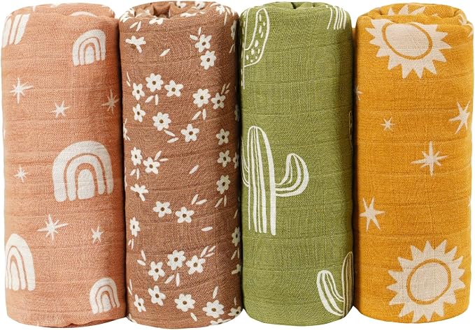 4 Set Muslin Swaddle Blankets Receiving Blanket - Image 2
