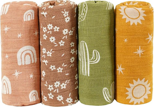 4 Set Muslin Swaddle Blankets Receiving Blanket - Image 2