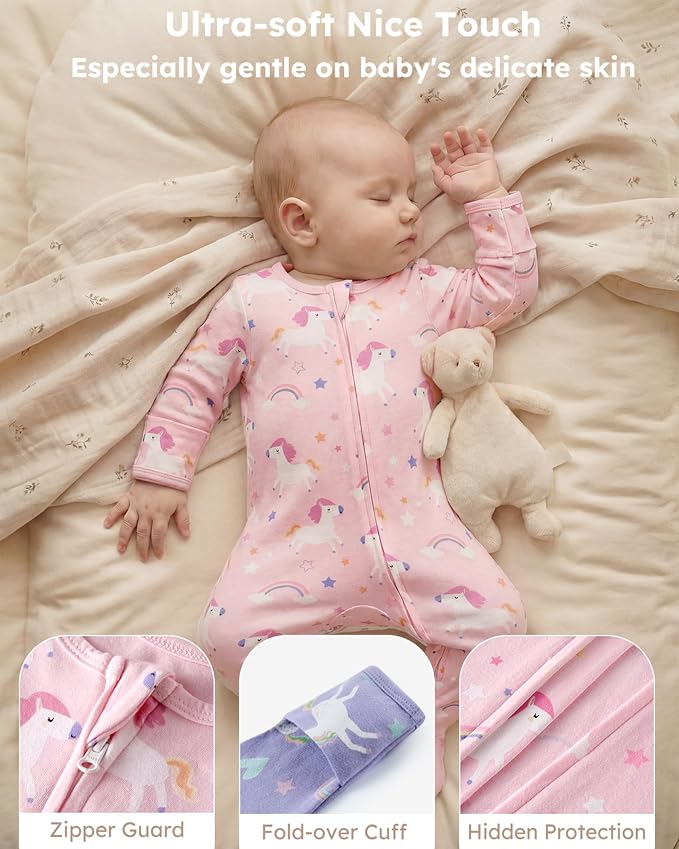 Baby Girl Sleepers 100% Cotton Footie Pajamas Newborn 0-3 3-6 6-9 Months - Image 4