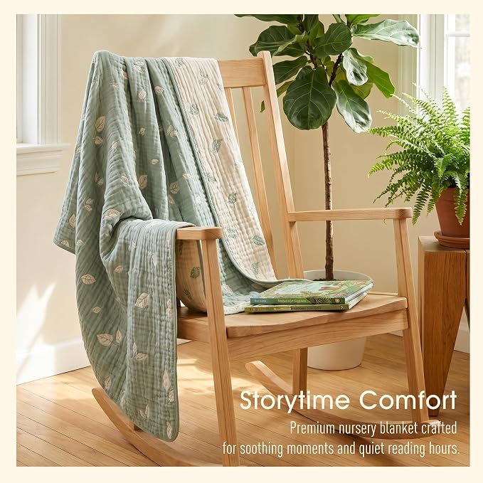 Botanical Muslin Baby Blanket, Organic Cotton Blend | 43x43 Inches, Reversible - Image 5