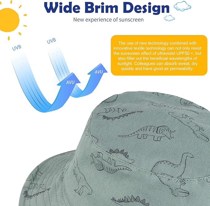 Durio UPF 50+ Baby Sun Hat Wide Brim Toddler Bucket Hats - Image 7