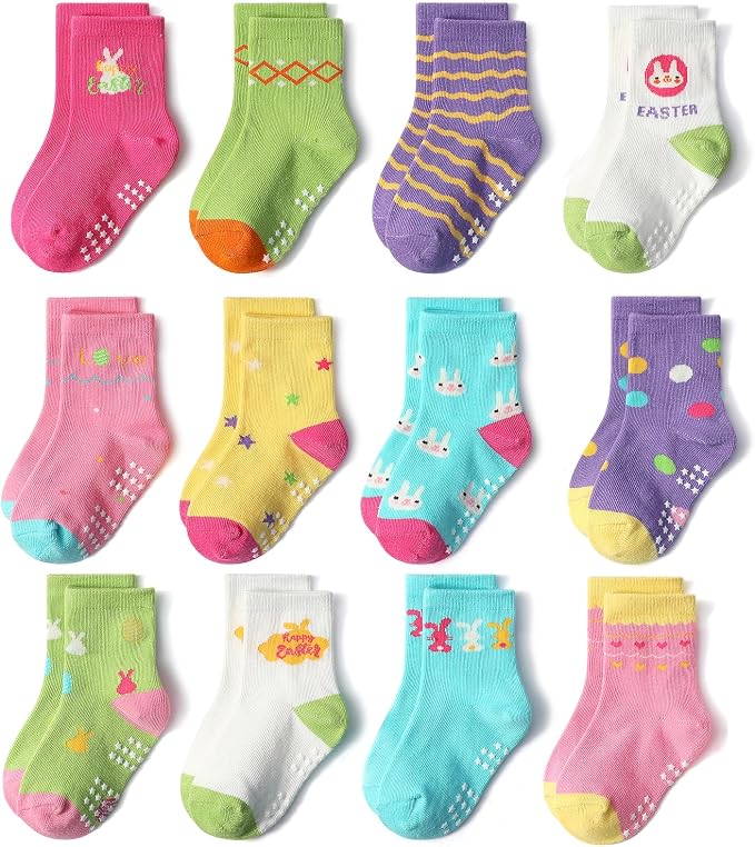 SkiBeaut Baby Toddlers Girls Socks, 12 Pairs Non Slip Kids Grips Toddler Grippy by SKIBEAUT