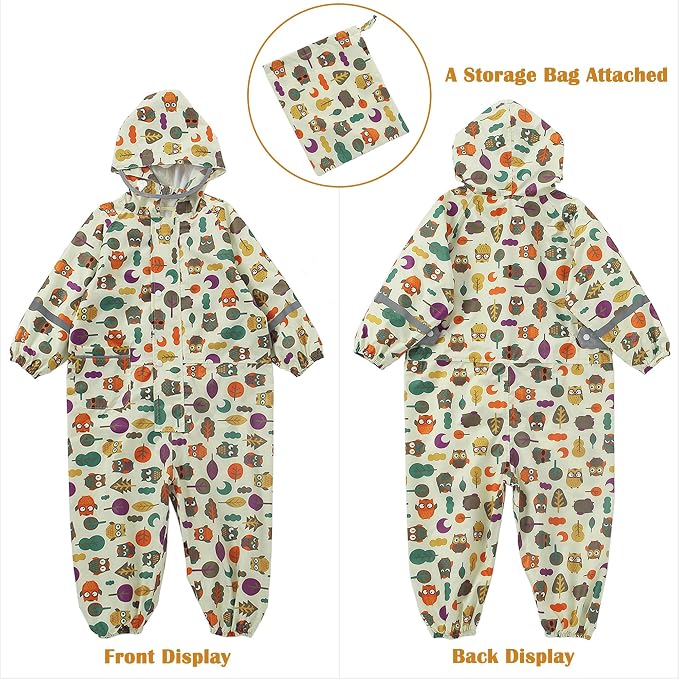 Fewlby Kids Toddler Rain Suit for Boys Girls One Piece Hoodie Zipper Cartoon - Image 7