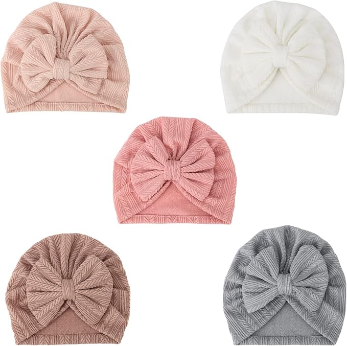 DRESHOW BQUBO 5 Pieces Newborn Baby Turban Hats Bow Baby Infant Beanie by DRESHOW