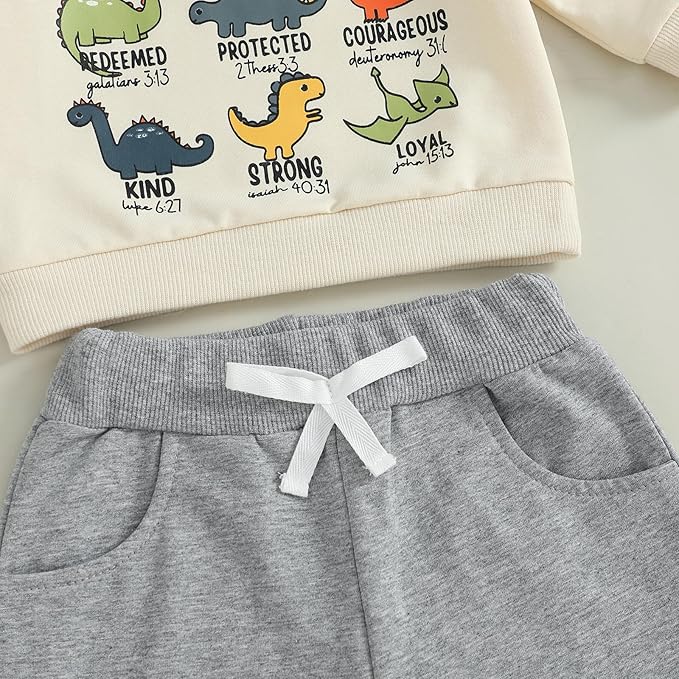 Nyapruwe Toddler Baby Boy Fall Outfit Funny Print Long Sleeve Sweatshirt Joggers Pants Set Kids Warm Winter Clothes
