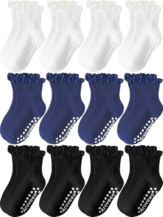 Baby Toddler Girls Socks Grip Ruffle Non Slip Kids Cotton 12 Pack Socks | by Aroveea