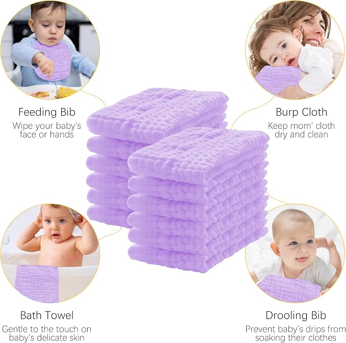 Lovely Care 12 Pack Muslin Burp Cloths 100% Cotton Muslin Cloths Large - Image 4