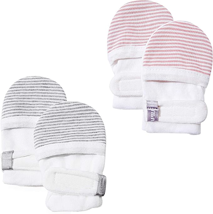 Baby Newborn No Scratch Mittens Stay On, 100% Cotton Adjustable 0-12M | Soft by HAPIU