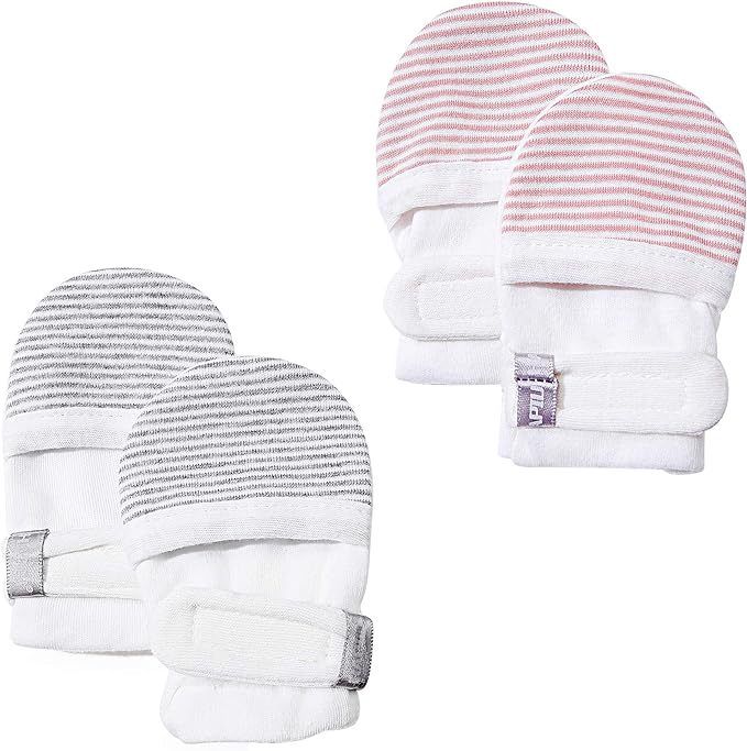 Baby Newborn No Scratch Mittens Stay On, 100% Cotton Adjustable 0-12M | Soft by HAPIU