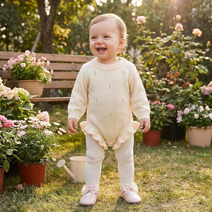 Mubineo Baby Girl Fall Winter Clothes Basic Plain Cute Sweater Romper Outfit - Image 2