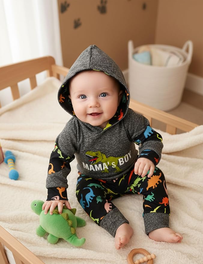 Fommy Newborn Baby Boy Clothes Plaid Letter Print Long Sleeve Hoodies + Long - Image 3