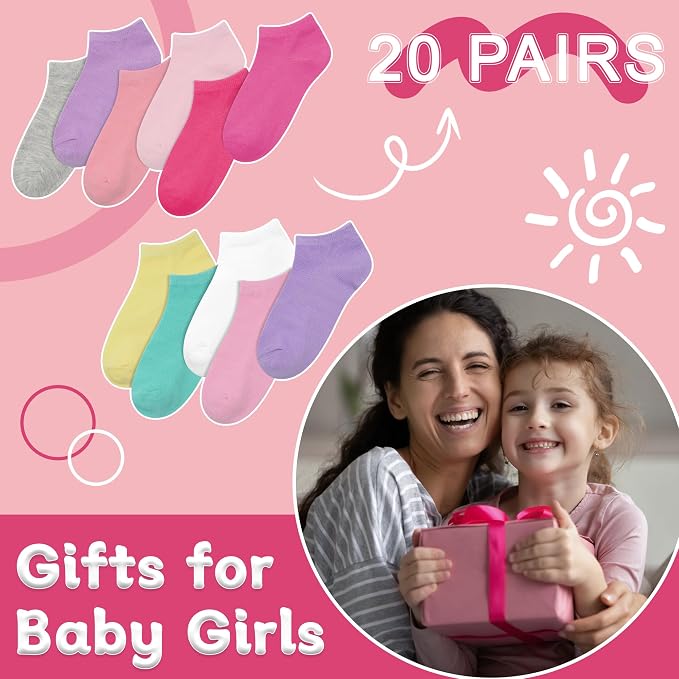 ZERULETS 20 Pairs Girls Socks, Toddler Kids Ankle Low Cut Socks Aged 1-13 - Image 6