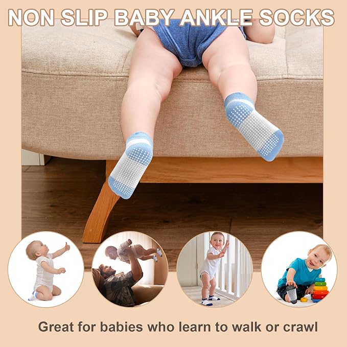 GRPSKCOS Non Slip Toddler Baby Socks 12 Pairs Anti Skid Ankle Socks - Image 6