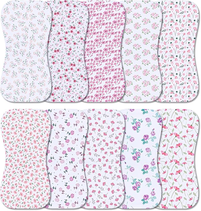 10-Pack Burp Cloths for Baby Boys and Girls by Benoxine