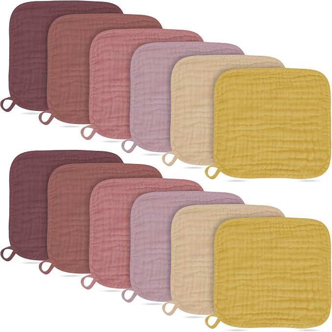 Baby Washcloths -100% Cotton Muslin Soft Baby Bath Wash Cloths and Absorbent by BAMBOOQUEEN