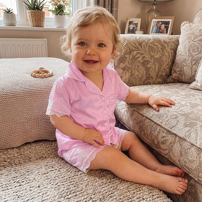Kuriozud Toddler Baby Girl Pajamas Set Summer Floral Short Sleeve Button Down - Image 4