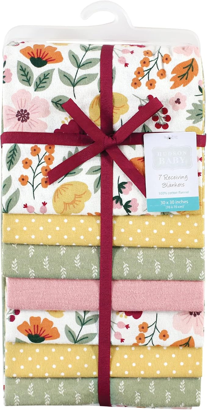 Hudson Baby Unisex Baby Cotton Flannel Receiving Blankets Bundle, Fall Botanical - Image 2