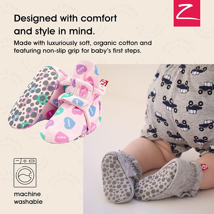 Zutano Unisex Organic Cotton Baby Booties, Stay-On and Non-Slip, Newborn to - Image 2